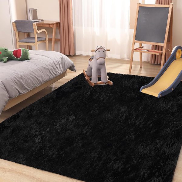 Black Rug, 8x10 Area Rugs for Living Room, Soft Plush Area Rugs for Bedroom, Non-Slip Indoor Carpet for Nursery, Study Room, Kids Room, Room Decor - Image 6