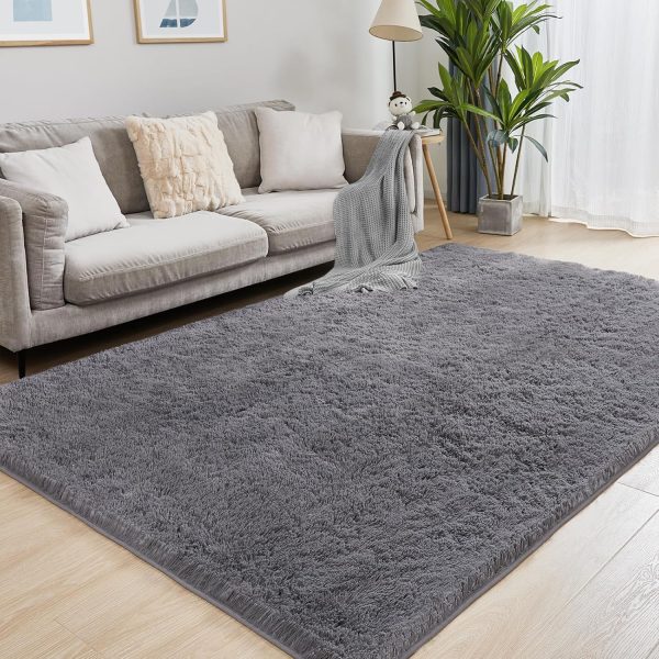 Ultra Soft Area Rugs for Living Room, 5x7 Tie-Dyed Light Grey Fluffy Plush Rugs for Bedroom, Non-Slip Floor Carpet for Nursery, Bedside, Playroom, Corridor, Indoor Decor - Image 37