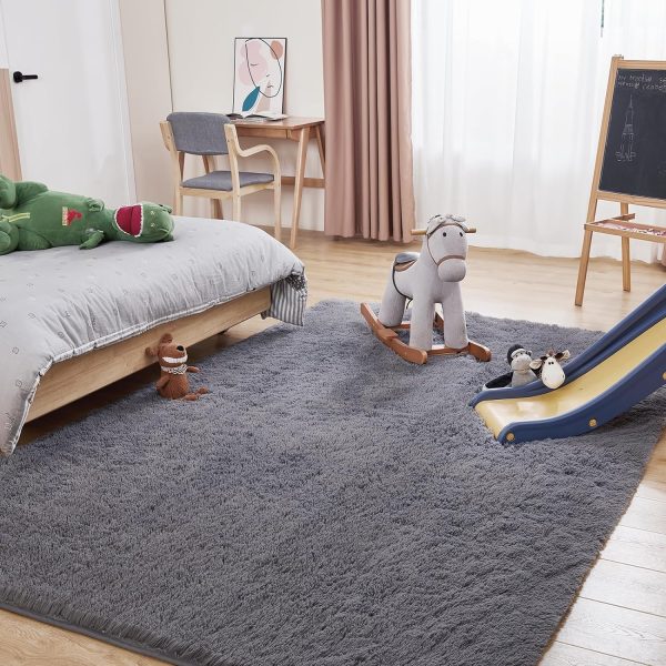 Ultra Soft Area Rugs for Living Room, 5x7 Tie-Dyed Light Grey Fluffy Plush Rugs for Bedroom, Non-Slip Floor Carpet for Nursery, Bedside, Playroom, Corridor, Indoor Decor - Image 41