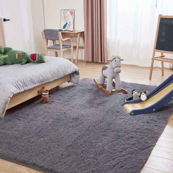 Fluffy Shag Area Rug, 4x6 Grey Rugs for Bedroom, Soft Plush Area Rugs for Living Room, Non-Slip Indoor Carpet for Nursery, Study Room, Dressing Room, Home Decor - Image 5