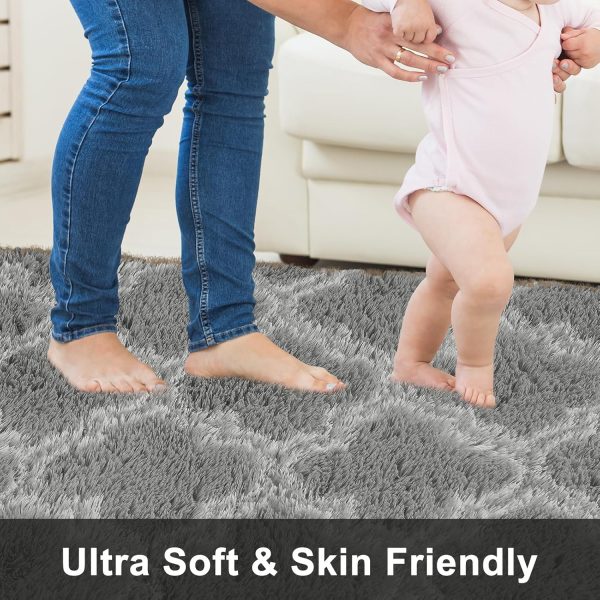 Plush Area Rug 4x6 Feet High Pile Rugs for Living Room, Ultra Soft Indoor Carpet for Bedroom, Kids Room, Playroom, Home Decor, Geometric, Light Grey/White - Image 4