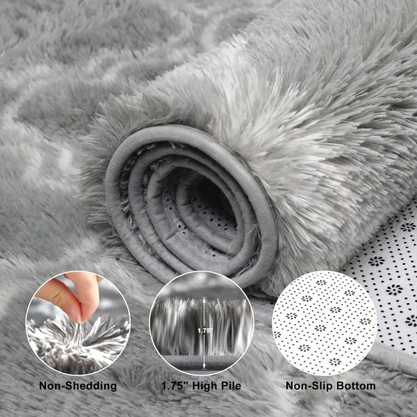 Plush Area Rug 4x6 Feet High Pile Rugs for Living Room, Ultra Soft Indoor Carpet for Bedroom, Kids Room, Playroom, Home Decor, Geometric, Light Grey/White - Image 5