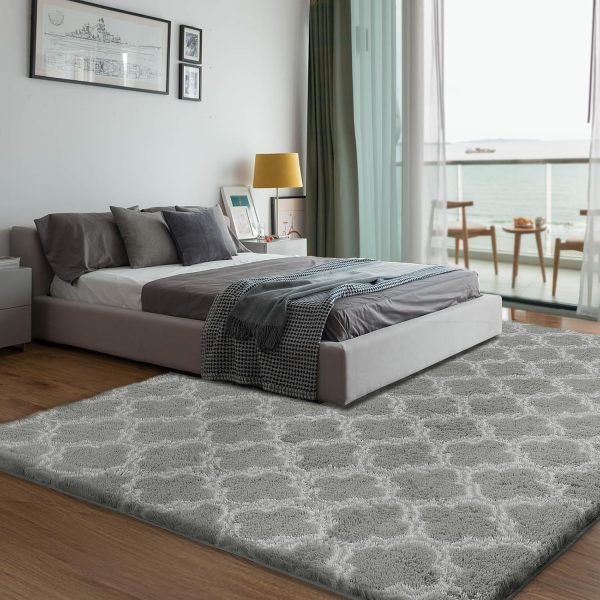 Plush Area Rug 4x6 Feet High Pile Rugs for Living Room, Ultra Soft Indoor Carpet for Bedroom, Kids Room, Playroom, Home Decor, Geometric, Light Grey/White - Image 7