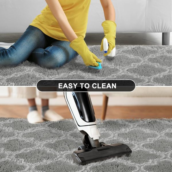 Plush Area Rug 4x6 Feet High Pile Rugs for Living Room, Ultra Soft Indoor Carpet for Bedroom, Kids Room, Playroom, Home Decor, Geometric, Light Grey/White - Image 9