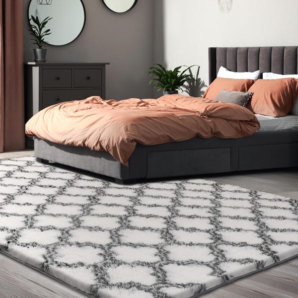 Plush Area Rug 4x6 Feet High Pile Rugs for Living Room, Ultra Soft Indoor Carpet for Bedroom, Kids Room, Playroom, Home Decor, Geometric, Light Grey/White - Image 11