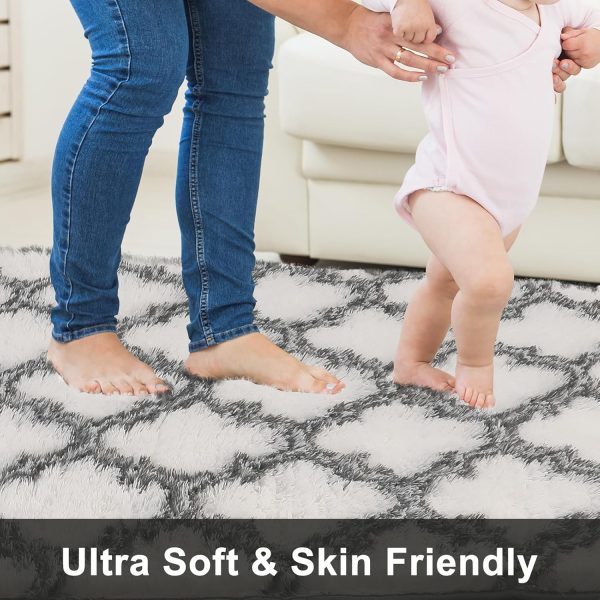 Plush Area Rug 4x6 Feet High Pile Rugs for Living Room, Ultra Soft Indoor Carpet for Bedroom, Kids Room, Playroom, Home Decor, Geometric, Light Grey/White - Image 12