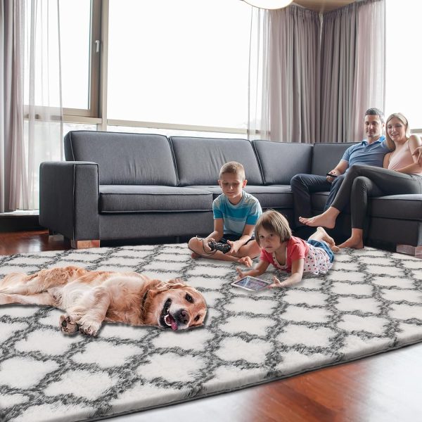 Plush Area Rug 4x6 Feet High Pile Rugs for Living Room, Ultra Soft Indoor Carpet for Bedroom, Kids Room, Playroom, Home Decor, Geometric, Light Grey/White - Image 17