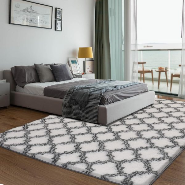 Plush Area Rug 4x6 Feet High Pile Rugs for Living Room, Ultra Soft Indoor Carpet for Bedroom, Kids Room, Playroom, Home Decor, Geometric, Light Grey/White - Image 18