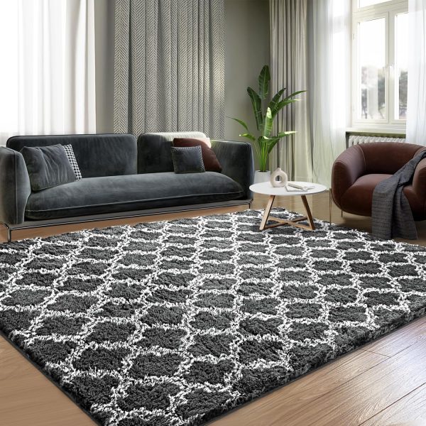 Plush Area Rug 4x6 Feet High Pile Rugs for Living Room, Ultra Soft Indoor Carpet for Bedroom, Kids Room, Playroom, Home Decor, Geometric, Light Grey/White - Image 28
