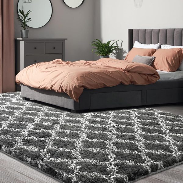 Plush Area Rug 4x6 Feet High Pile Rugs for Living Room, Ultra Soft Indoor Carpet for Bedroom, Kids Room, Playroom, Home Decor, Geometric, Light Grey/White - Image 29