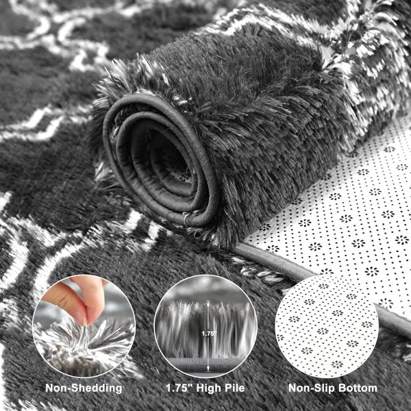 Plush Area Rug 4x6 Feet High Pile Rugs for Living Room, Ultra Soft Indoor Carpet for Bedroom, Kids Room, Playroom, Home Decor, Geometric, Light Grey/White - Image 30