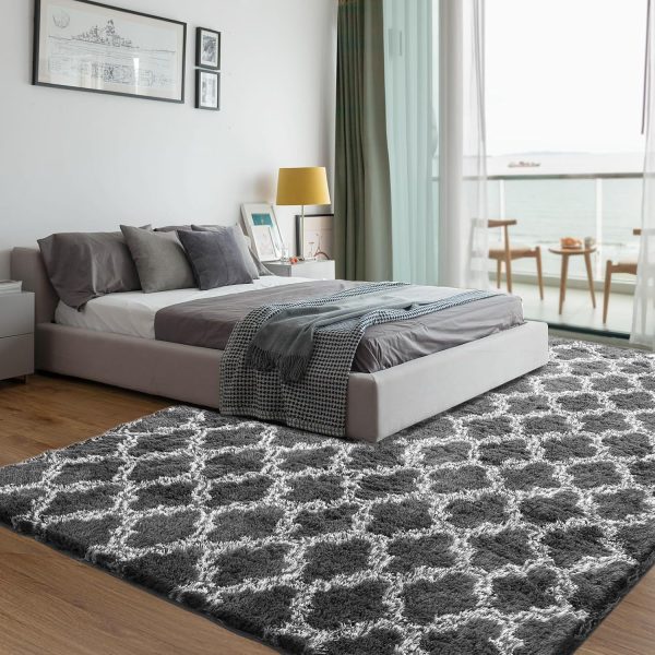 Plush Area Rug 4x6 Feet High Pile Rugs for Living Room, Ultra Soft Indoor Carpet for Bedroom, Kids Room, Playroom, Home Decor, Geometric, Light Grey/White - Image 34