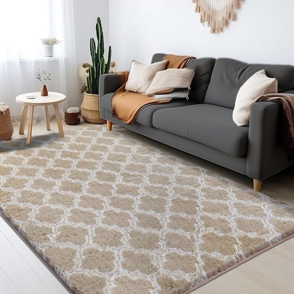 Plush Area Rug 4x6 Feet High Pile Rugs for Living Room, Ultra Soft Indoor Carpet for Bedroom, Kids Room, Playroom, Home Decor, Geometric, Light Grey/White - Image 40