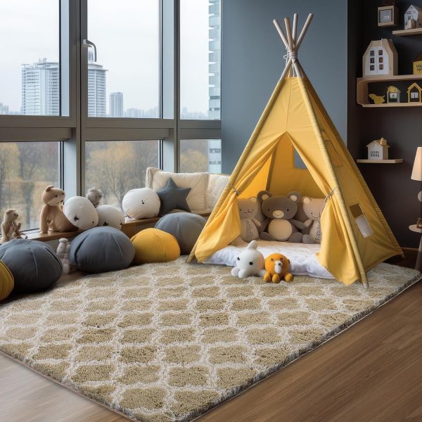 Plush Area Rug 4x6 Feet High Pile Rugs for Living Room, Ultra Soft Indoor Carpet for Bedroom, Kids Room, Playroom, Home Decor, Geometric, Light Grey/White - Image 41