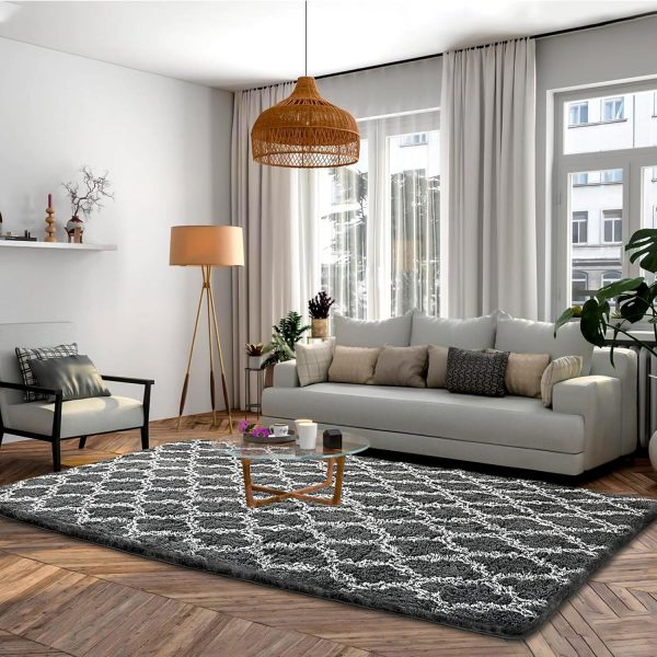 Plush Area Rug 4x6 Feet High Pile Rugs for Living Room, Ultra Soft Indoor Carpet for Bedroom, Kids Room, Playroom, Home Decor, Geometric, Light Grey/White - Image 47