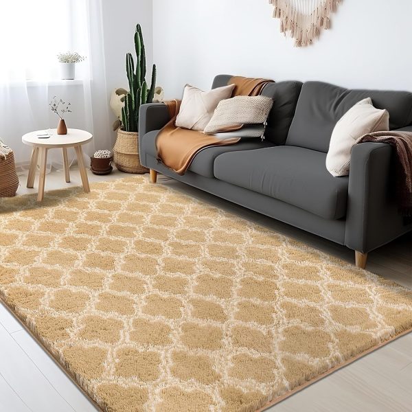 Plush Area Rug 4x6 Feet High Pile Rugs for Living Room, Ultra Soft Indoor Carpet for Bedroom, Kids Room, Playroom, Home Decor, Geometric, Light Grey/White - Image 48
