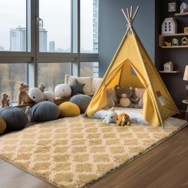 Plush Area Rug 4x6 Feet High Pile Rugs for Living Room, Ultra Soft Indoor Carpet for Bedroom, Kids Room, Playroom, Home Decor, Geometric, Light Grey/White - Image 49