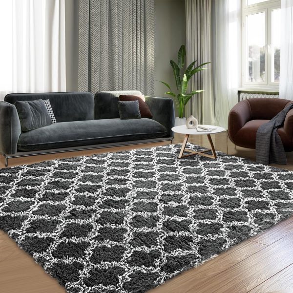 Plush Area Rug 4x6 Feet High Pile Rugs for Living Room, Ultra Soft Indoor Carpet for Bedroom, Kids Room, Playroom, Home Decor, Geometric, Light Grey/White - Image 57