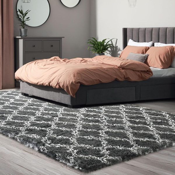 Plush Area Rug 4x6 Feet High Pile Rugs for Living Room, Ultra Soft Indoor Carpet for Bedroom, Kids Room, Playroom, Home Decor, Geometric, Light Grey/White - Image 58