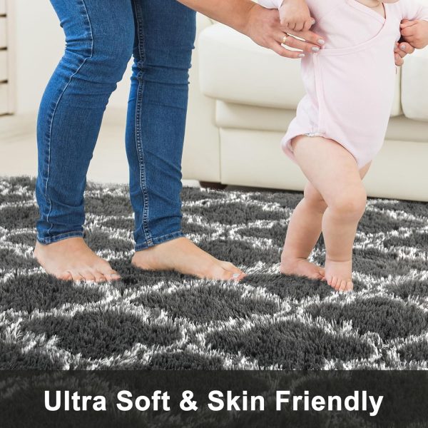 Plush Area Rug 4x6 Feet High Pile Rugs for Living Room, Ultra Soft Indoor Carpet for Bedroom, Kids Room, Playroom, Home Decor, Geometric, Light Grey/White - Image 59