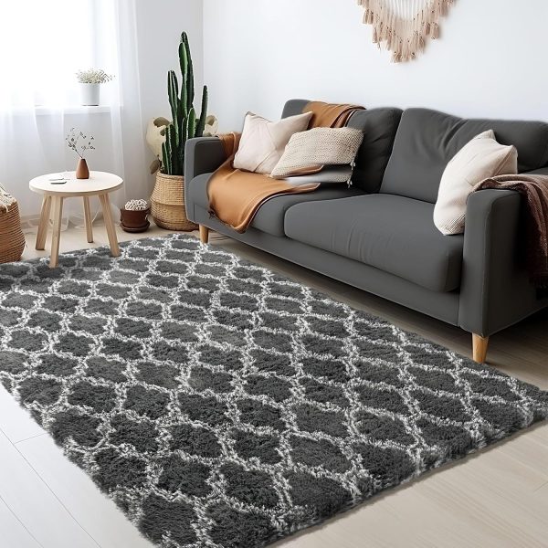 Plush Area Rug 4x6 Feet High Pile Rugs for Living Room, Ultra Soft Indoor Carpet for Bedroom, Kids Room, Playroom, Home Decor, Geometric, Light Grey/White - Image 61