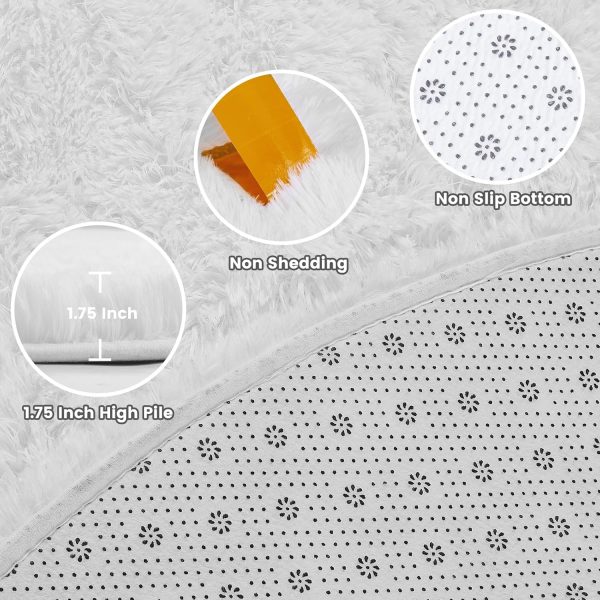 White Round Rug for Bedroom, 4x4 Fluffy Circle Area Rugs for Kids Room, Soft Shaggy Circular Carpet for Nursery Living Room, Non-Slip Home Decor Rug for Teen's Room - Image 5