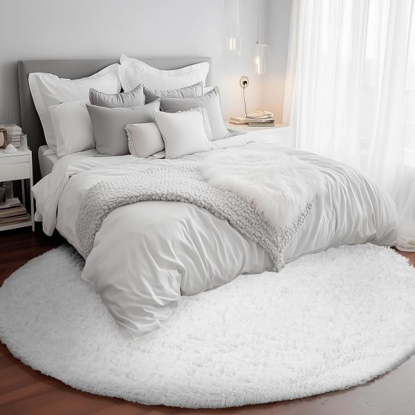 White Round Rug for Bedroom, 4x4 Fluffy Circle Area Rugs for Kids Room, Soft Shaggy Circular Carpet for Nursery Living Room, Non-Slip Home Decor Rug for Teen's Room - Image 7