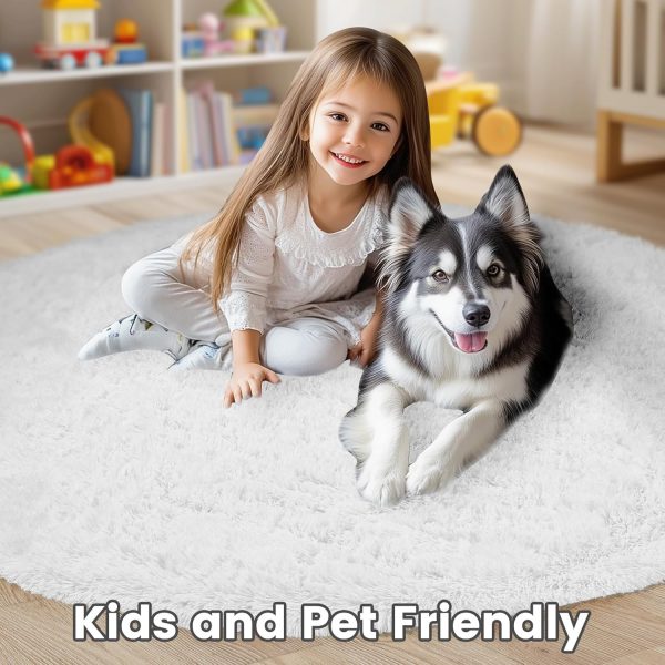 White Round Rug for Bedroom, 4x4 Fluffy Circle Area Rugs for Kids Room, Soft Shaggy Circular Carpet for Nursery Living Room, Non-Slip Home Decor Rug for Teen's Room - Image 8
