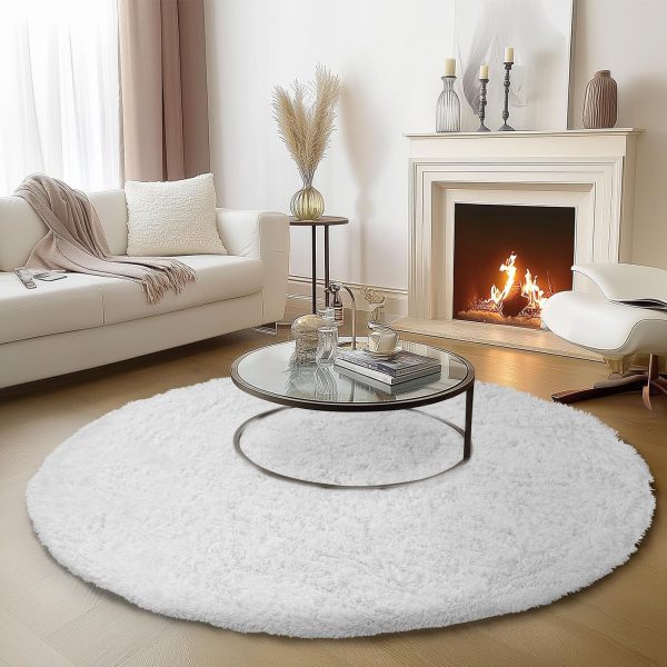 White Round Rug for Bedroom, 4x4 Fluffy Circle Area Rugs for Kids Room, Soft Shaggy Circular Carpet for Nursery Living Room, Non-Slip Home Decor Rug for Teen's Room - Image 9