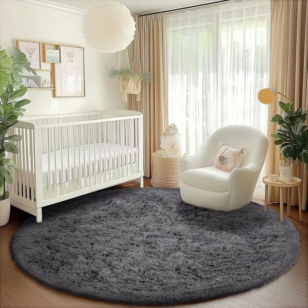 White Round Rug for Bedroom, 4x4 Fluffy Circle Area Rugs for Kids Room, Soft Shaggy Circular Carpet for Nursery Living Room, Non-Slip Home Decor Rug for Teen's Room - Image 11
