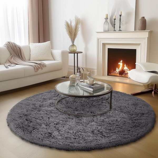 White Round Rug for Bedroom, 4x4 Fluffy Circle Area Rugs for Kids Room, Soft Shaggy Circular Carpet for Nursery Living Room, Non-Slip Home Decor Rug for Teen's Room - Image 12