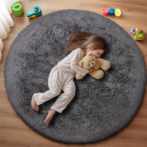 White Round Rug for Bedroom, 4x4 Fluffy Circle Area Rugs for Kids Room, Soft Shaggy Circular Carpet for Nursery Living Room, Non-Slip Home Decor Rug for Teen's Room - Image 13
