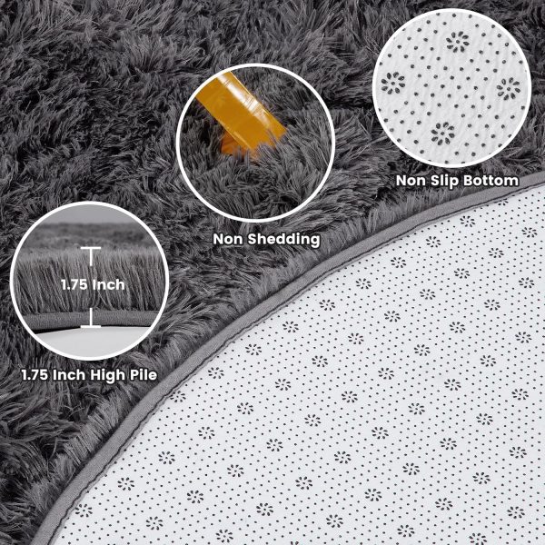 White Round Rug for Bedroom, 4x4 Fluffy Circle Area Rugs for Kids Room, Soft Shaggy Circular Carpet for Nursery Living Room, Non-Slip Home Decor Rug for Teen's Room - Image 14