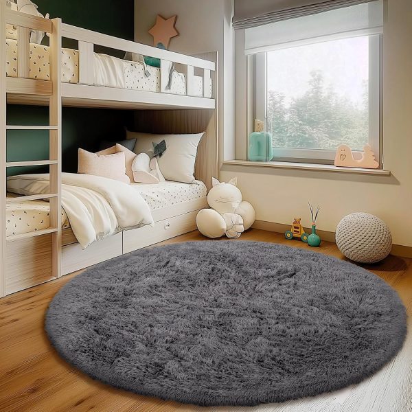 White Round Rug for Bedroom, 4x4 Fluffy Circle Area Rugs for Kids Room, Soft Shaggy Circular Carpet for Nursery Living Room, Non-Slip Home Decor Rug for Teen's Room - Image 15