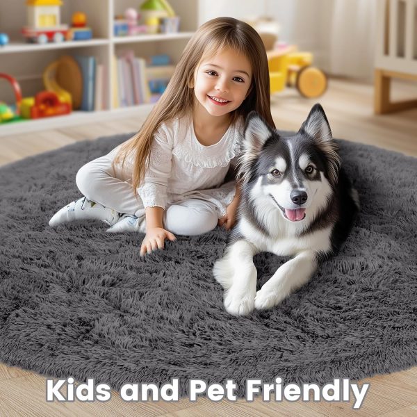 White Round Rug for Bedroom, 4x4 Fluffy Circle Area Rugs for Kids Room, Soft Shaggy Circular Carpet for Nursery Living Room, Non-Slip Home Decor Rug for Teen's Room - Image 16