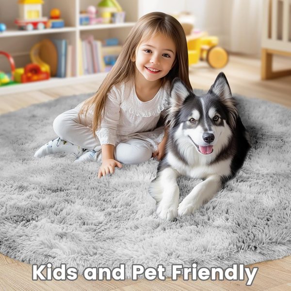 White Round Rug for Bedroom, 4x4 Fluffy Circle Area Rugs for Kids Room, Soft Shaggy Circular Carpet for Nursery Living Room, Non-Slip Home Decor Rug for Teen's Room - Image 24