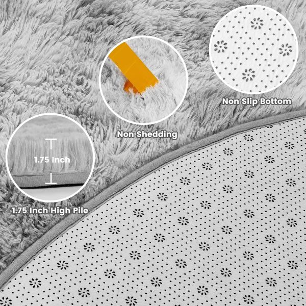 White Round Rug for Bedroom, 4x4 Fluffy Circle Area Rugs for Kids Room, Soft Shaggy Circular Carpet for Nursery Living Room, Non-Slip Home Decor Rug for Teen's Room - Image 25
