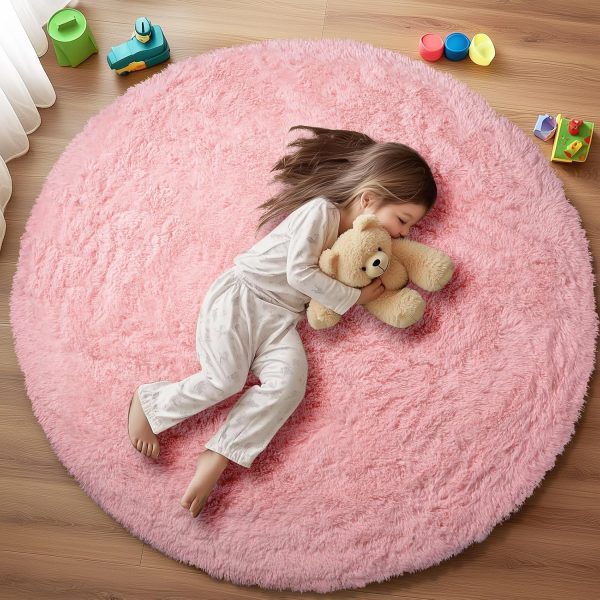 White Round Rug for Bedroom, 4x4 Fluffy Circle Area Rugs for Kids Room, Soft Shaggy Circular Carpet for Nursery Living Room, Non-Slip Home Decor Rug for Teen's Room - Image 37