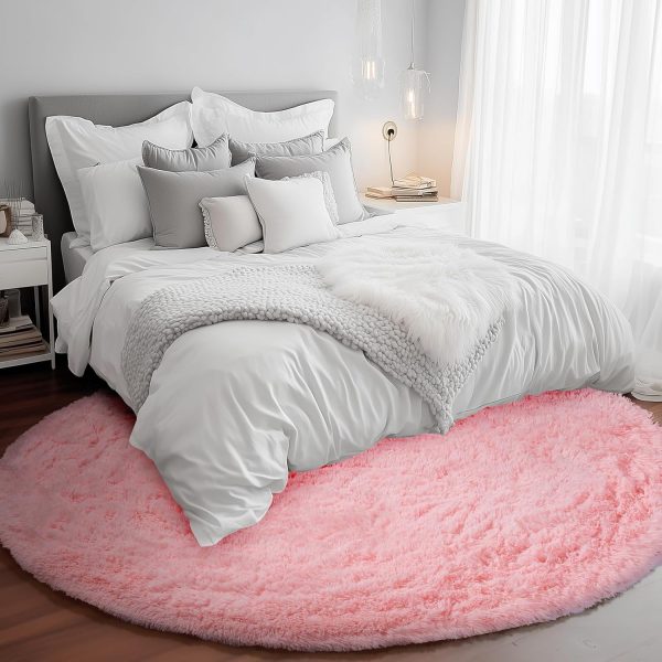 White Round Rug for Bedroom, 4x4 Fluffy Circle Area Rugs for Kids Room, Soft Shaggy Circular Carpet for Nursery Living Room, Non-Slip Home Decor Rug for Teen's Room - Image 43