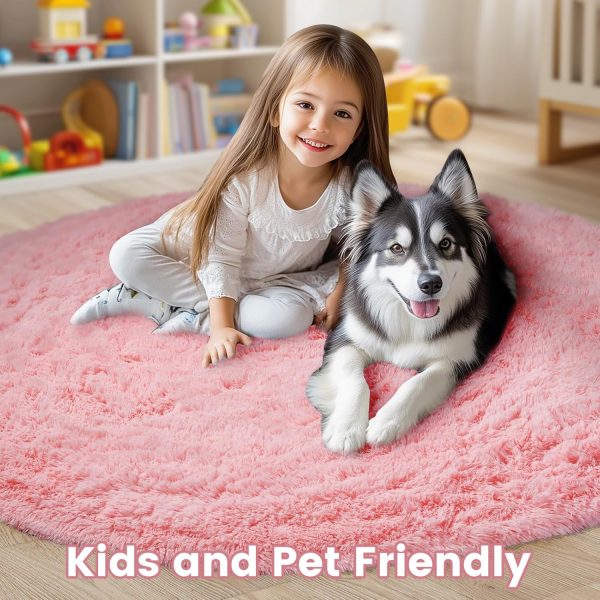 White Round Rug for Bedroom, 4x4 Fluffy Circle Area Rugs for Kids Room, Soft Shaggy Circular Carpet for Nursery Living Room, Non-Slip Home Decor Rug for Teen's Room - Image 44