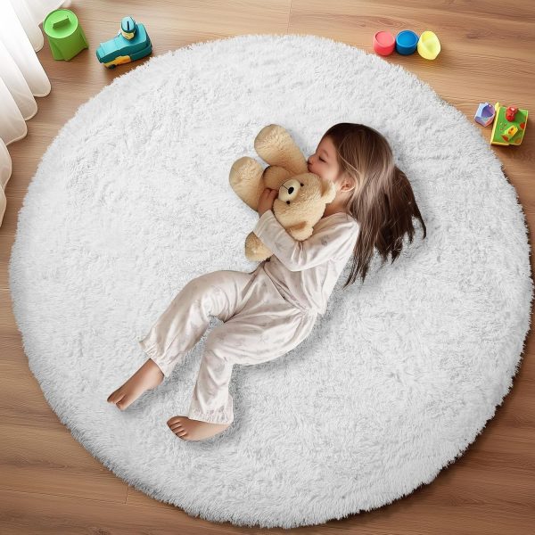 White Round Rug for Bedroom, 4x4 Fluffy Circle Area Rugs for Kids Room, Soft Shaggy Circular Carpet for Nursery Living Room, Non-Slip Home Decor Rug for Teen's Room - Image 47